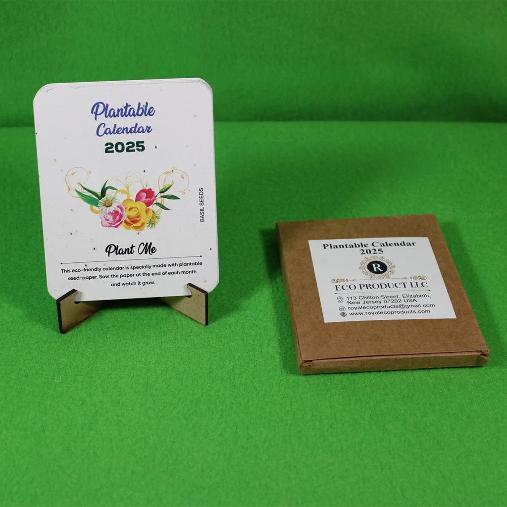2025 Plantable Calendar by Royal Eco Products with seed-paper cover and eco-friendly packaging
